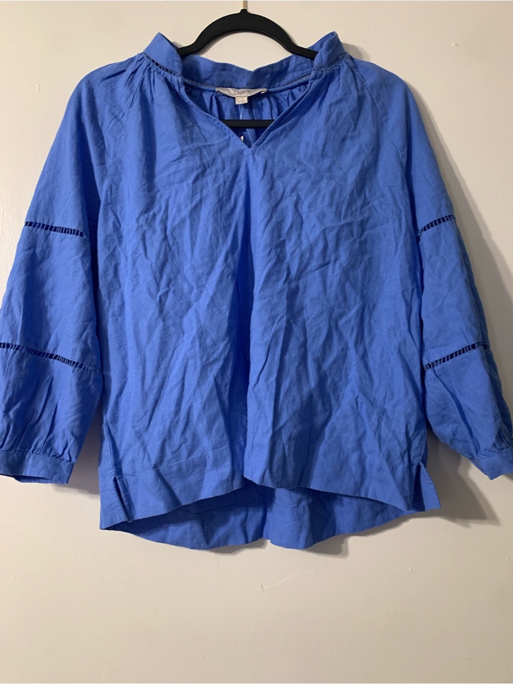LOFT Blue Split-Neck Cotton Tunic Blouse